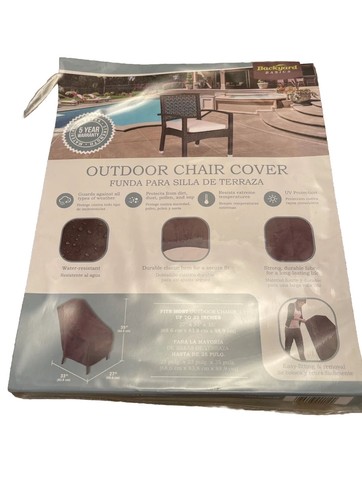 Backyard Basics Outdoor Chair Cover 27 x 33 x 35 Brown (NEW)