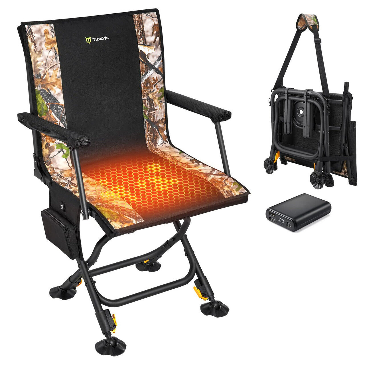 TIDEWE Hunting Chair Heated with Detachable Seat Cover & Battery, 360° Silent Sw
