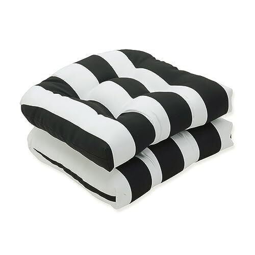 Stripe Indoor/Outdoor Chair Black/White Cabana Stripe Round Corner - 19" x 19"