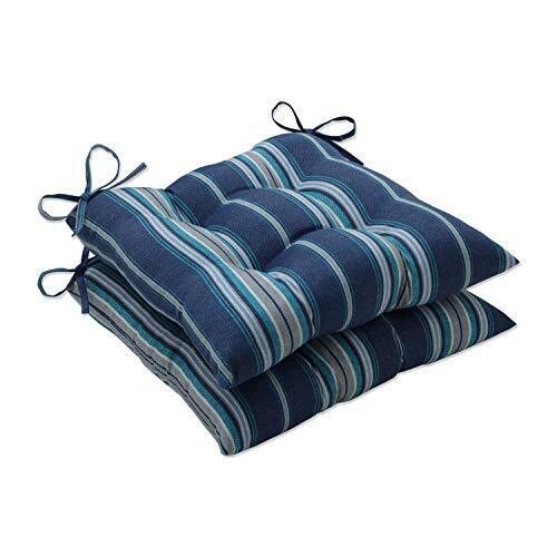Stripe Indoor/Outdoor Chair Seat Blue/Grey Terrace Square Corner - 18.5" x 19"