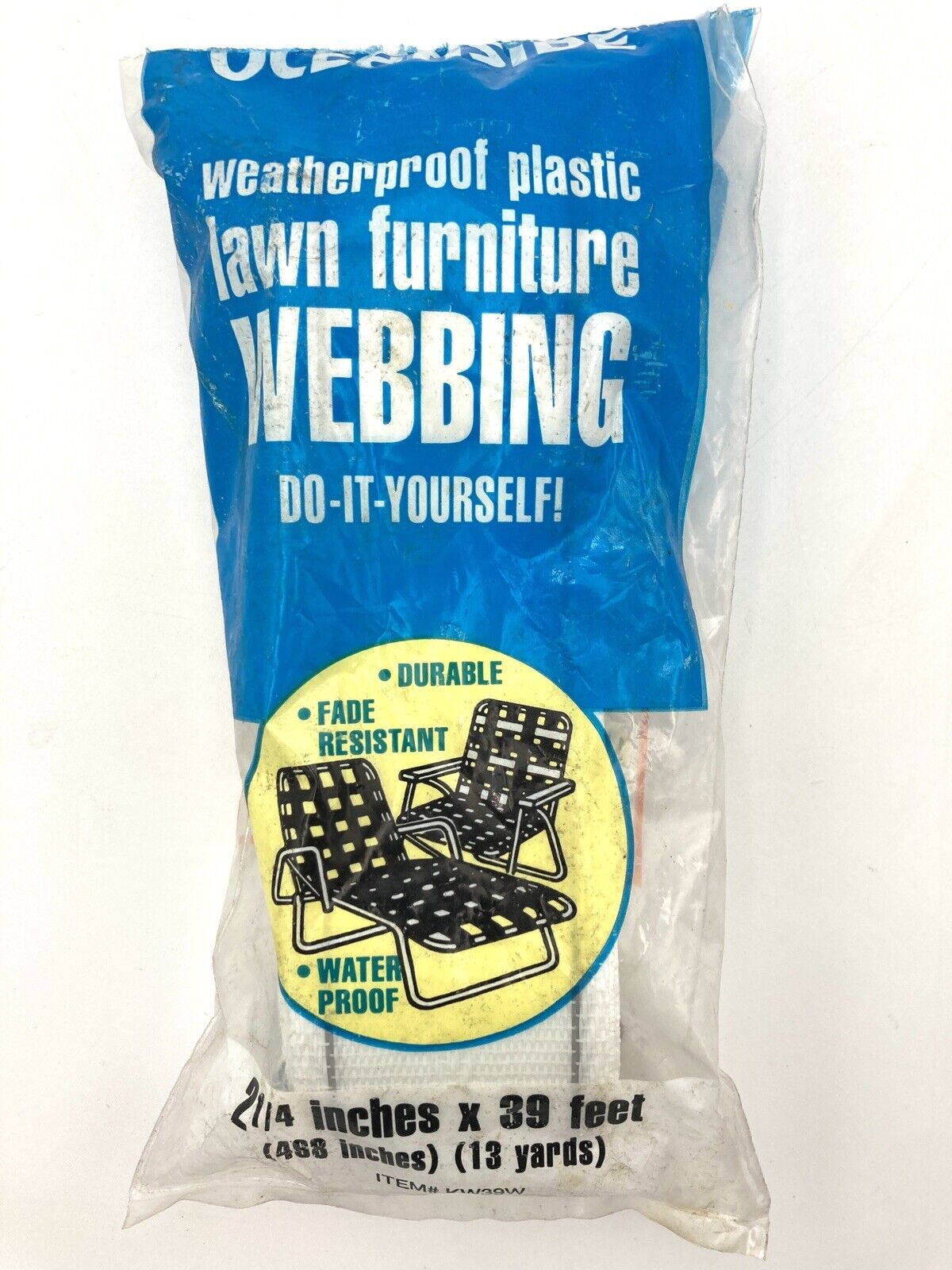 Vintage Oceanside ReWeb Kit Lawn Chair Webbing WHITE w/ Grey STRIPE 39ft x 2.25"