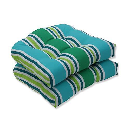 Stripe Indoor/Outdoor Chair Seat Blue/Green Aruba Round Corner - 19" x 19"