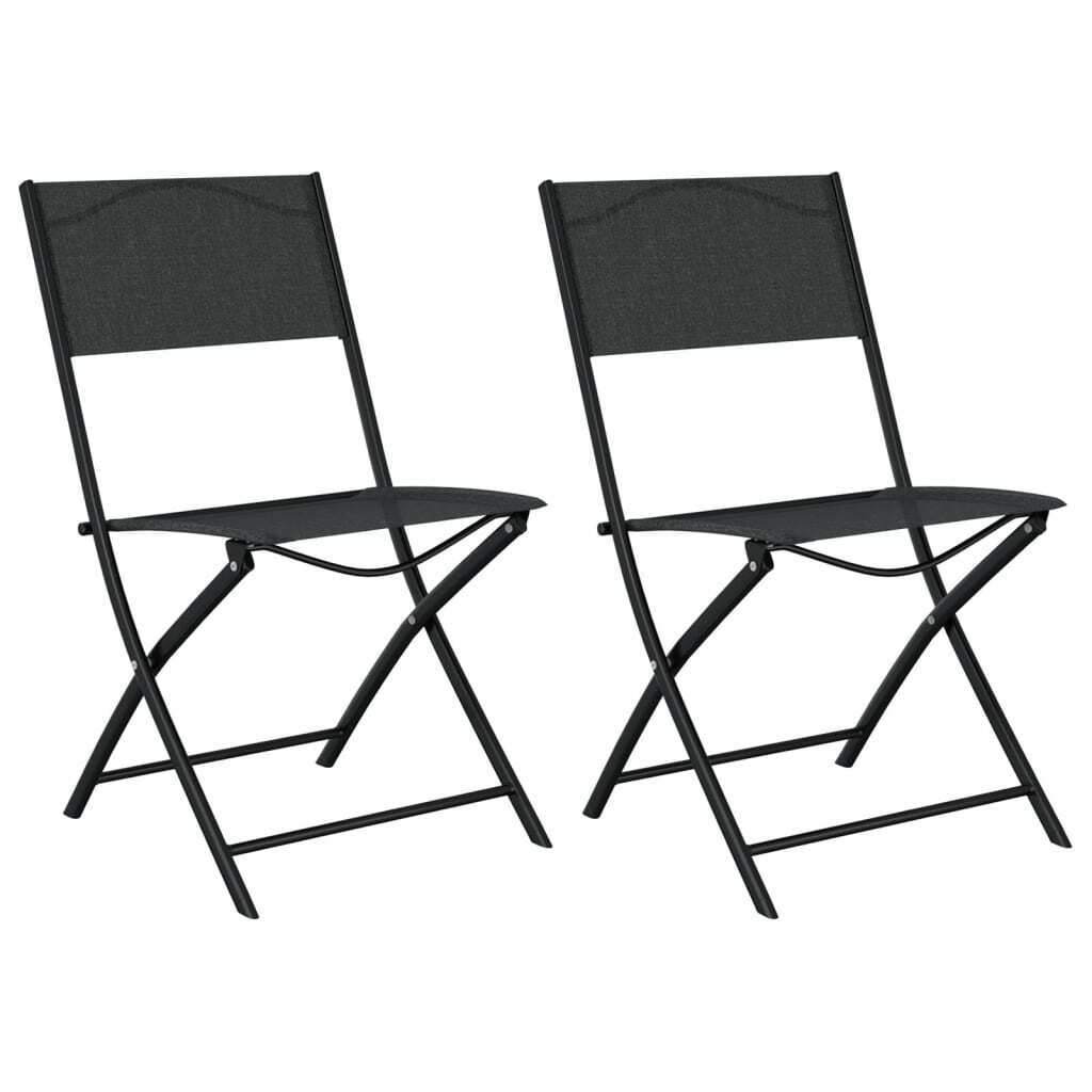 Folding Outdoor Chairs 2 pcs Black Steel and Textilene