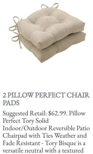 Pillow Perfect Indoor/Outdoor Tufted Reversible Chair Pads, Tory Bisque 2 Count