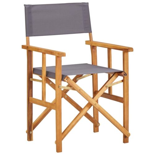 Solid Acacia Wood Director's Chair Dark Grey Fabric Seat Outdoor Garden Foldable