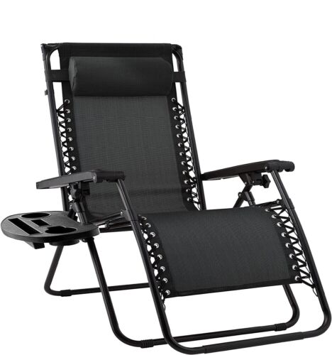 1X RECLINING SUN LOUNGER OUTDOOR GARDEN FOLDING ZERO GRAVITY CHAIR ADJUSTABLE