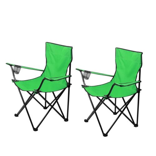 2x Green Outdoor Camping Chair Foldable Fishing Furniture Portable Cup Holder