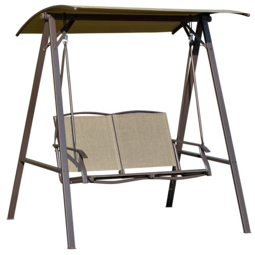 2 Seater Garden Swing Chair, Outdoor Canopy Swing Bench with Adjustable