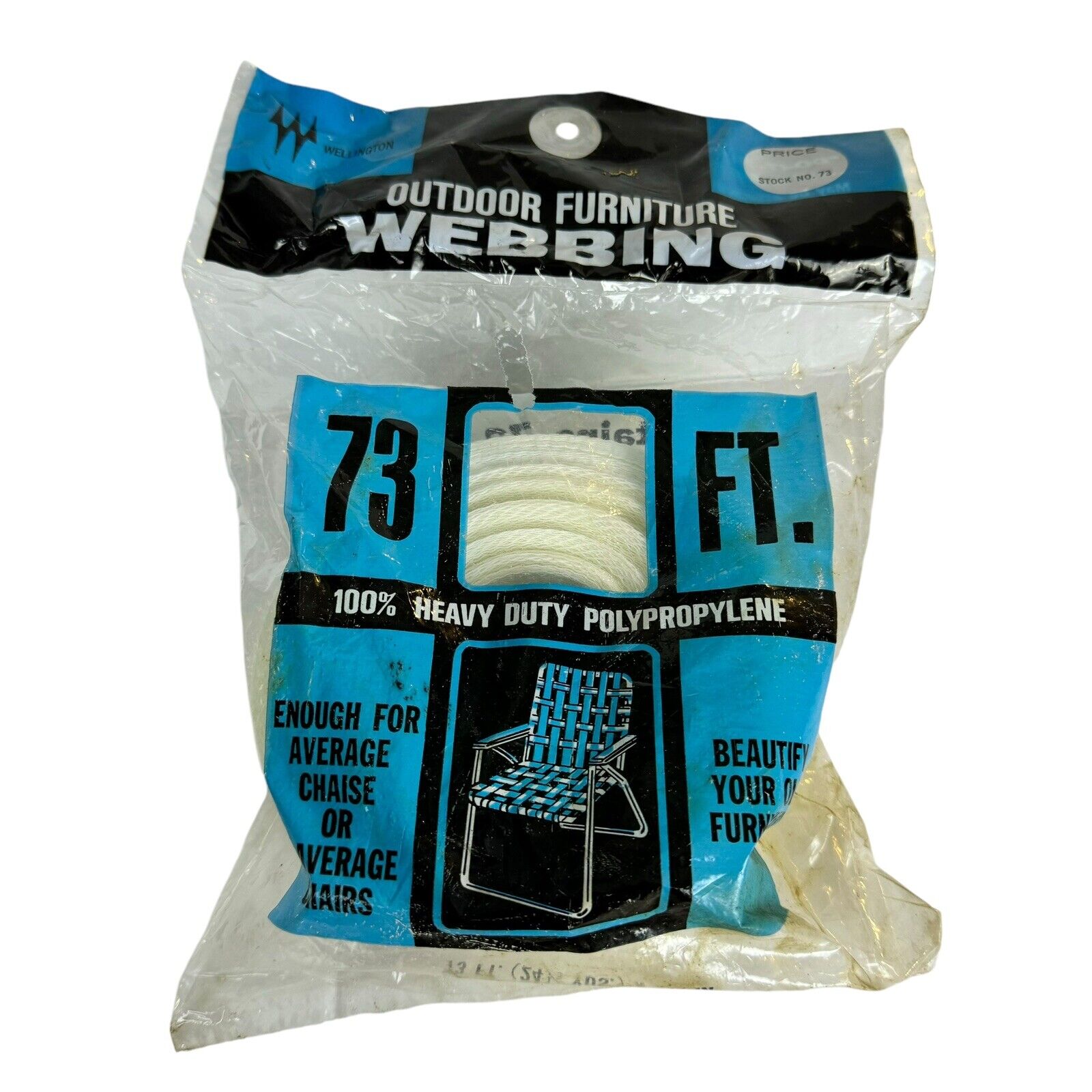 NOS Wellington RE-WEB Kit Lawn Chair Webbing White W/ Black Stripe Vintage 73 Ft