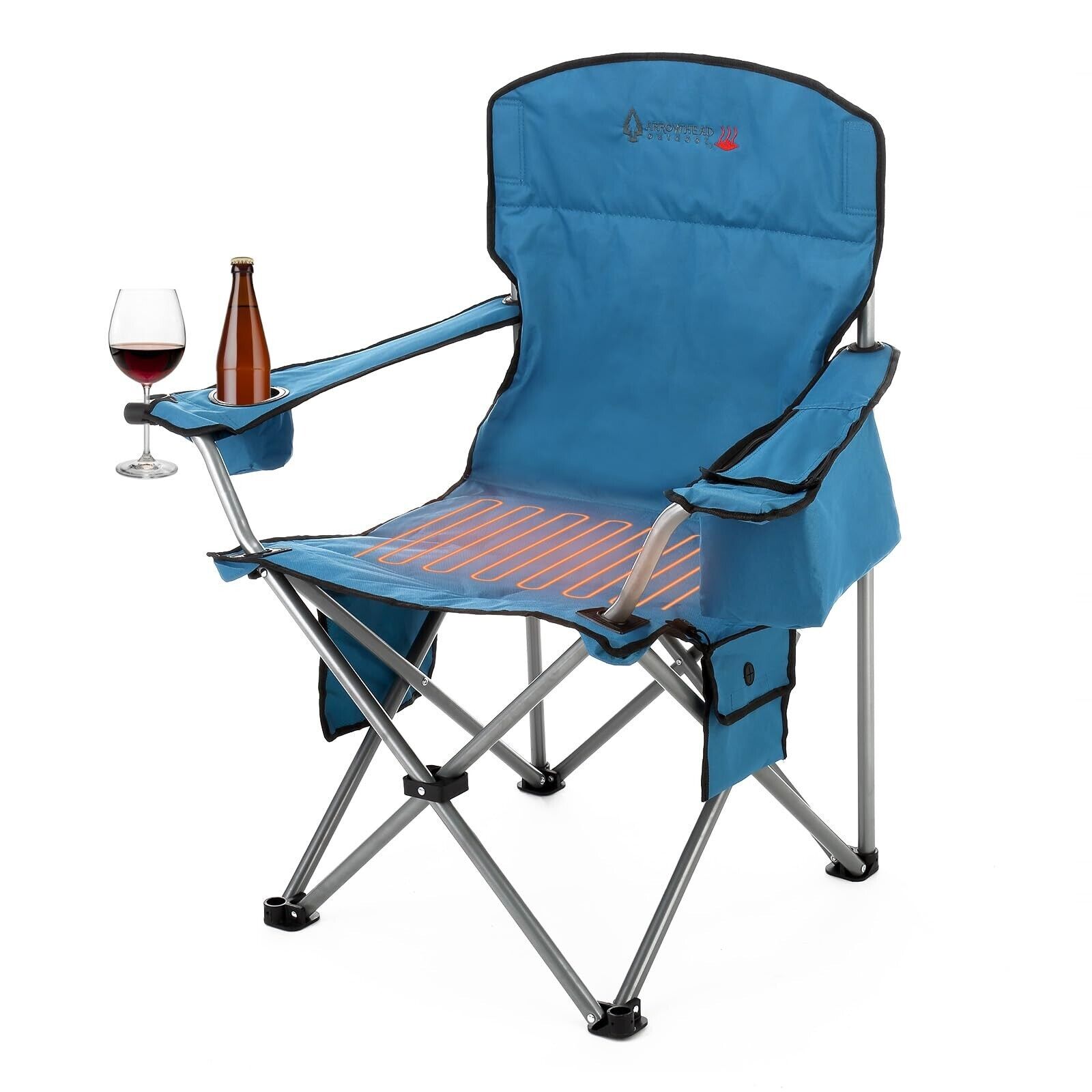 ARROWHEAD OUTDOOR Portable Heated Folding Camping Chair w/ 6-Can Cooler, 3 He...