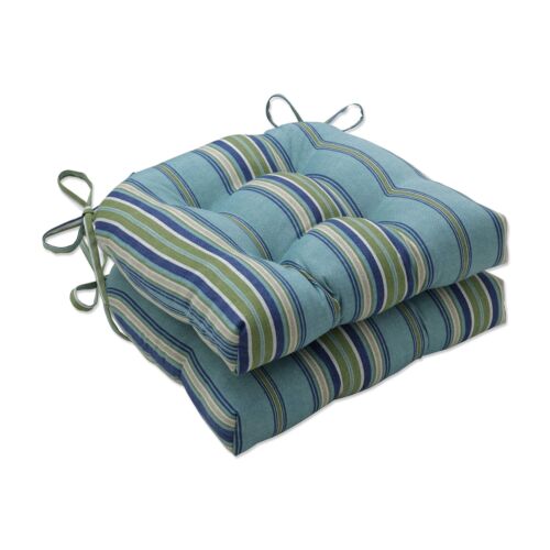 Pillow Perfect Stripe Indoor/Outdoor Chairpad with Ties, Reversible, Tufted, ...