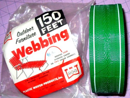 150' Vintage Lawn Chair Webbing Re-Web Green White Stripe Chaise Lounge Pool NOS