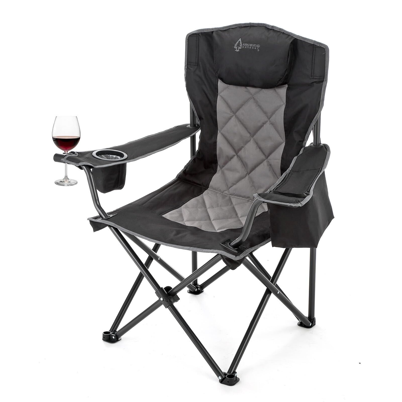ARROWHEAD OUTDOOR Portable Folding Camping Quad Chair w/ 6-Can Cooler, Cup & ...