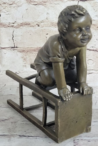 Boy Kneeling on Chair Bronze Statue Suitable for Indoor or Outdoor/Garden Use