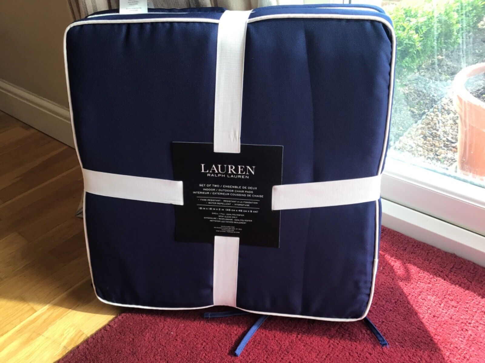 RALPH LAUREN 2 indoor/outdoor chair pads in navy - new