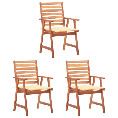 NNEVL Outdoor Dining Chairs 3 pcs with Cushions Solid Acacia Wood