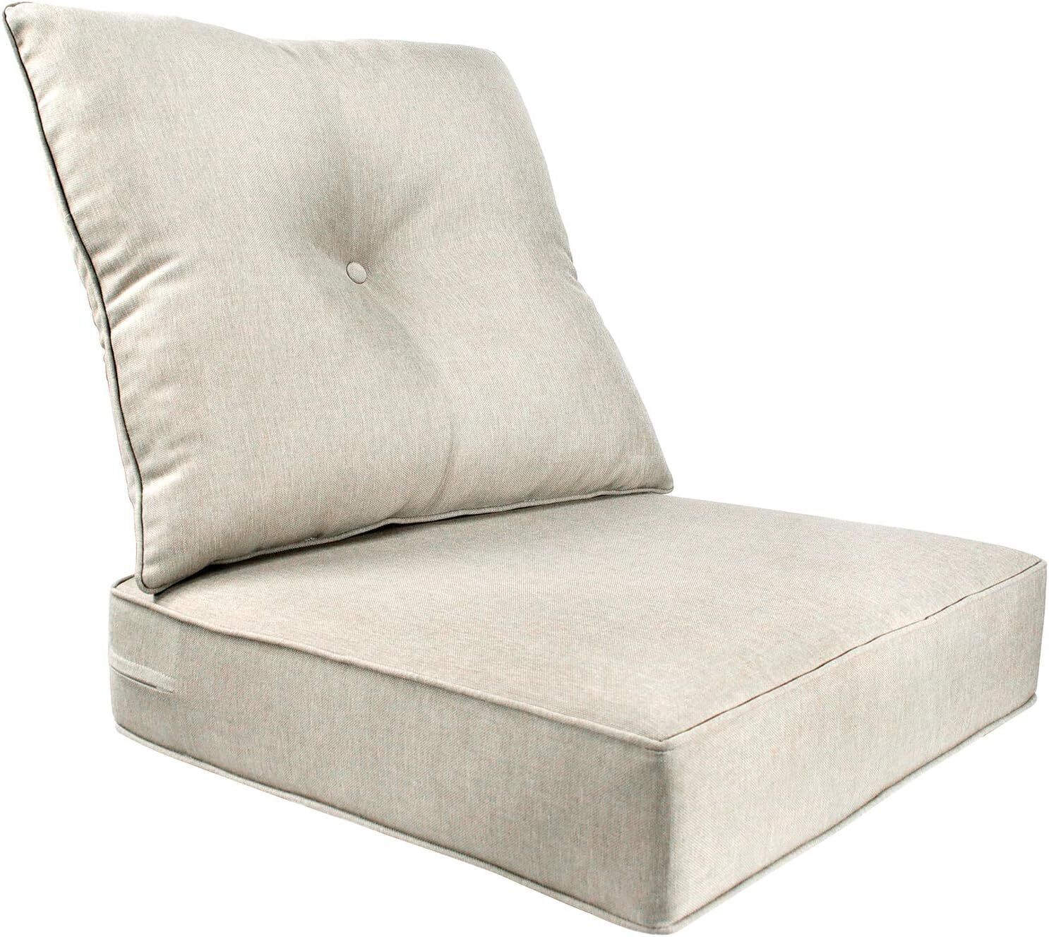 BOSSIMA Indoor/Outdoor Deep Seat Chair Cushion 2 Piece Set, Olefin Taupe
