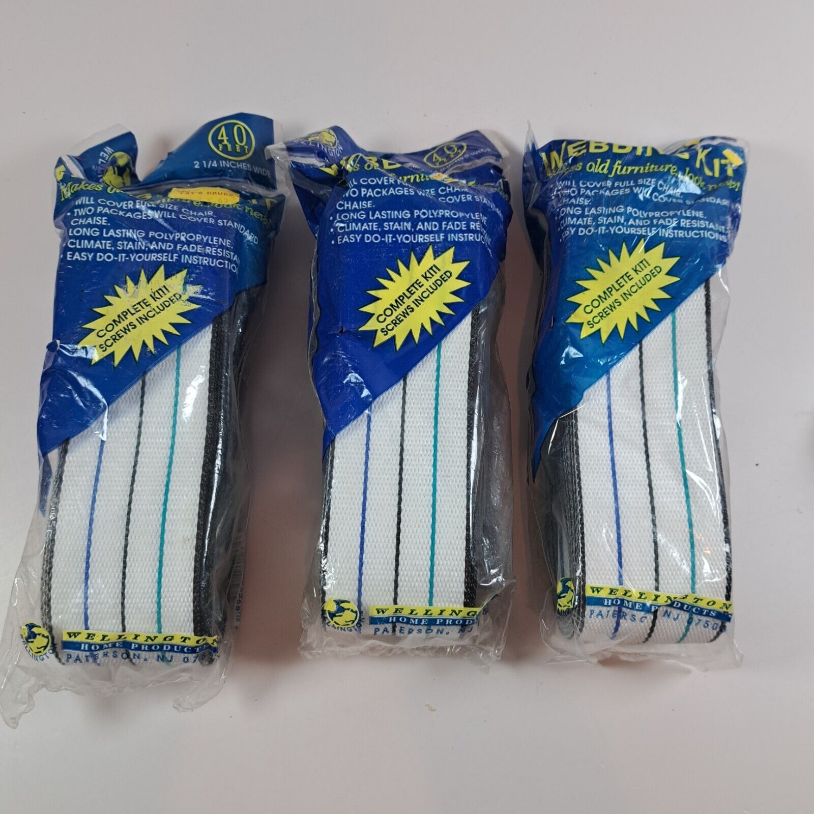 Vintage Wellington 40' Webbing Kit Outdoor Chair 2-1/4" Wide White Striped Lot/3