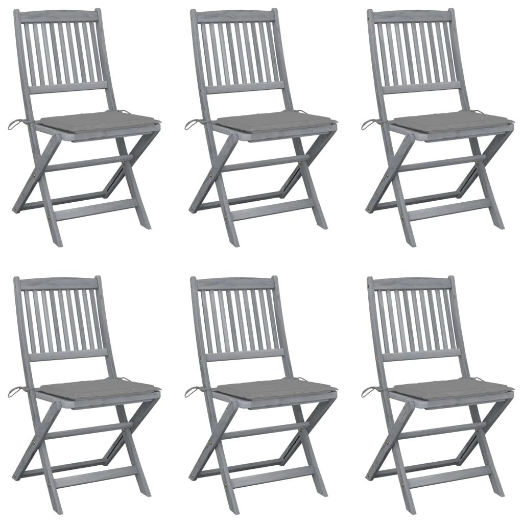 NNEVL Folding Outdoor Chairs 6 pcs with Cushions Solid Acacia Wood