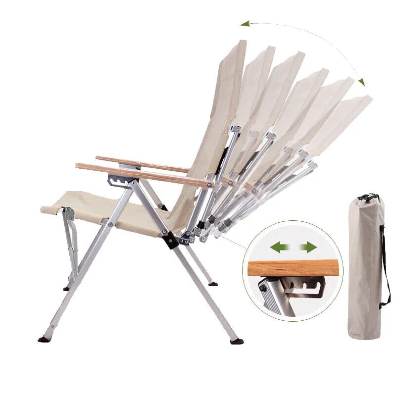 Outdoor Folding Chair 6Speed Adjustable Long Back Chair Outdoor Camping Recliner
