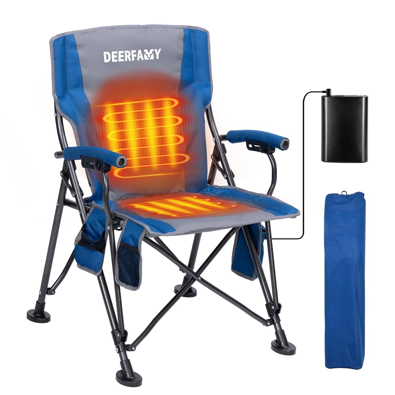 DEERFAMY Heated Camping Chair with 12V Battery Pack, 3 Level Intelligent Heat...