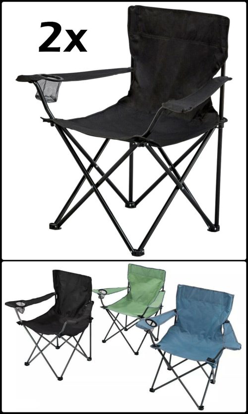 2x Folding Outdoor Camping Chair Lightweight Fishing Caravan Beach Garden Party
