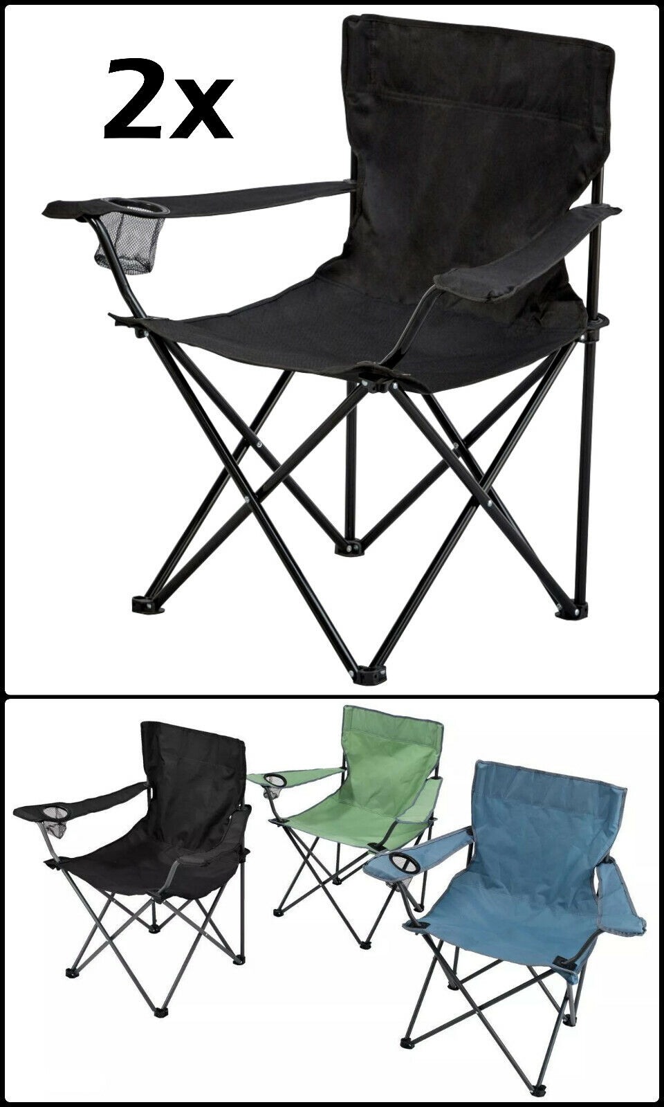 2x Folding Outdoor Camping Chair Lightweight Fishing Caravan Beach Garden Party