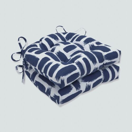 Pillow Perfect Outdoor/Indoor Baja Nautical Navy Chair Pads, 15.5" x 16", Blu...