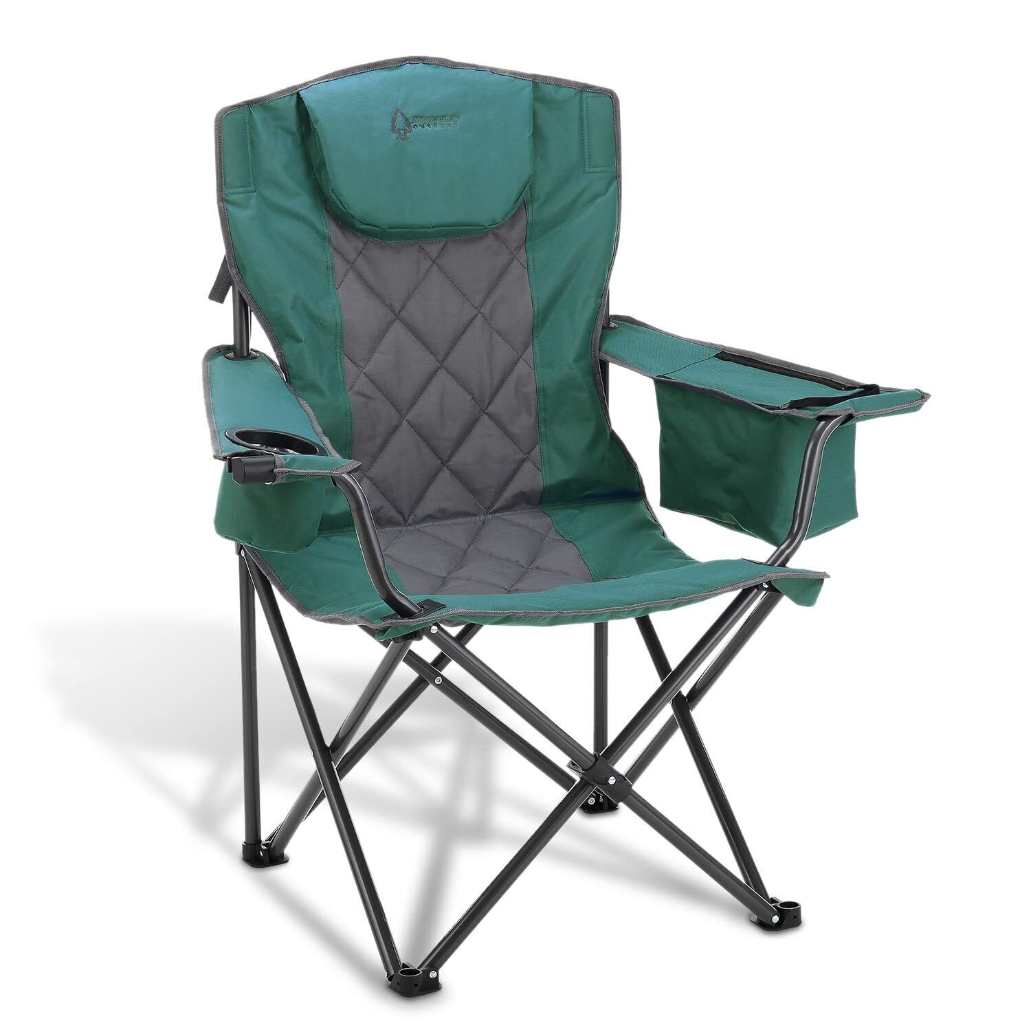 ARROWHEAD OUTDOOR Portable Folding Camping Quad Chair w/ 6-Can Cooler Green