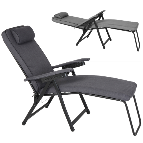 Steel Gray Reclining Chair with Adjustable Footrest Outdoor Bed Function