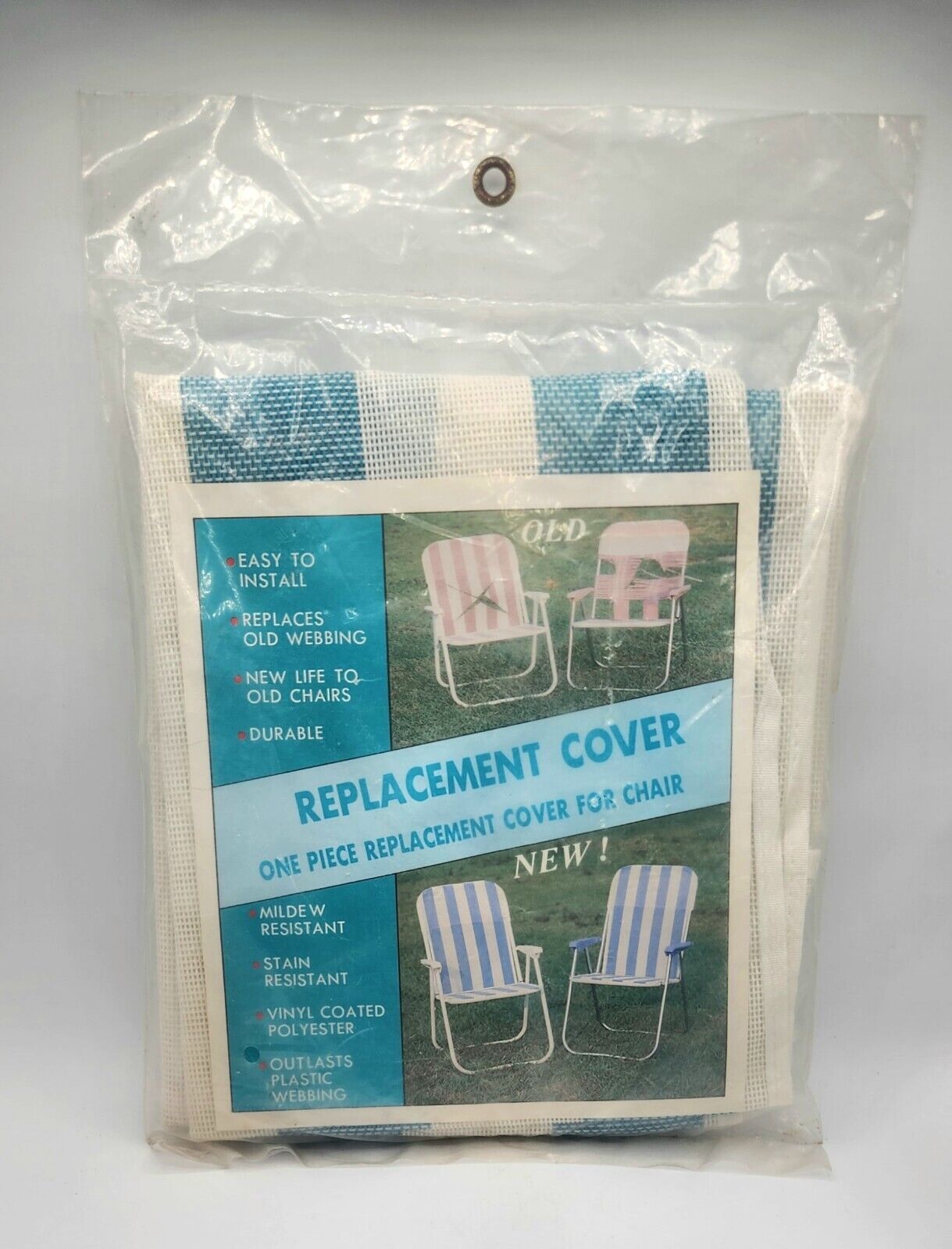 Outdoor Chair Replacement Cover. One-Piece, Green/White Stripes. Factory Sealed!