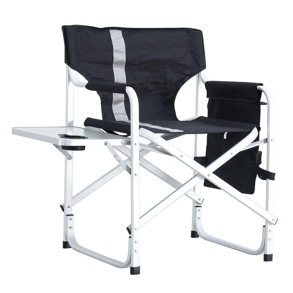 TIRAMISUBEST Camping Chairs Padded Folding Aluminum Outdoor in Black+ Gray(1-Pc)