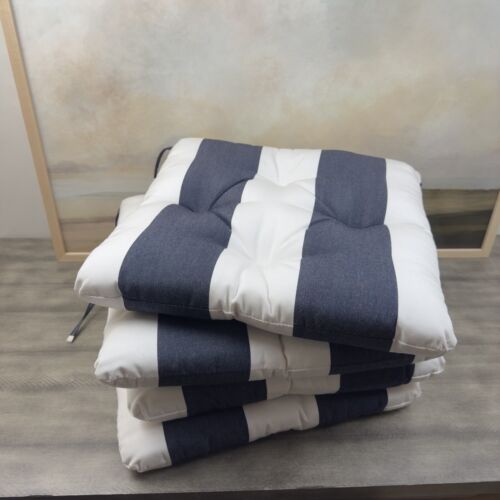 Pottery Barn Tufted Sunbrella Outdoor Dining Chair Cushions Set of 4 Navy Stripe