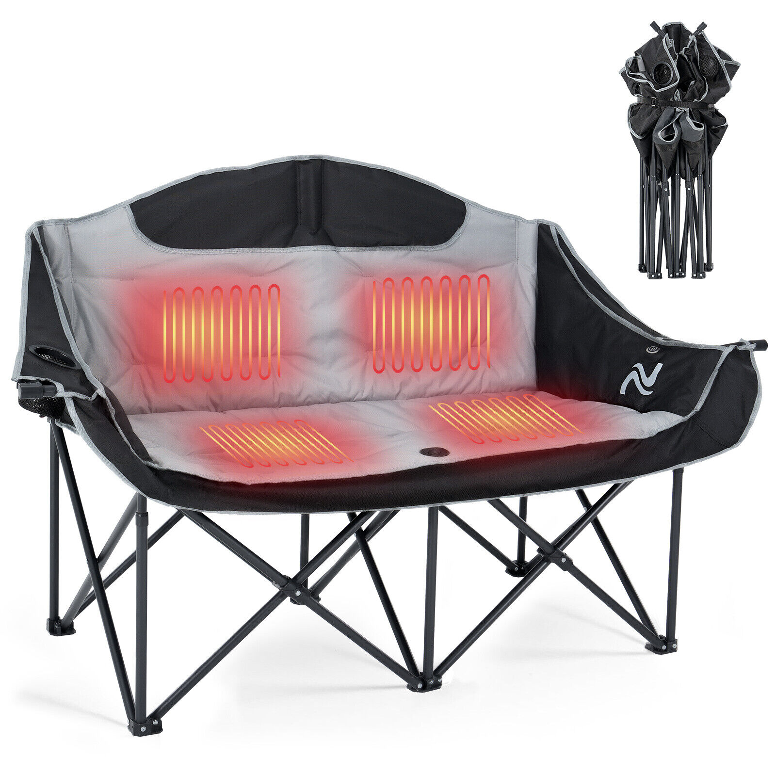 SLSY Updated Heated Double Camping Chair 2-Person Chair 3 Level Heating 1000 LBS