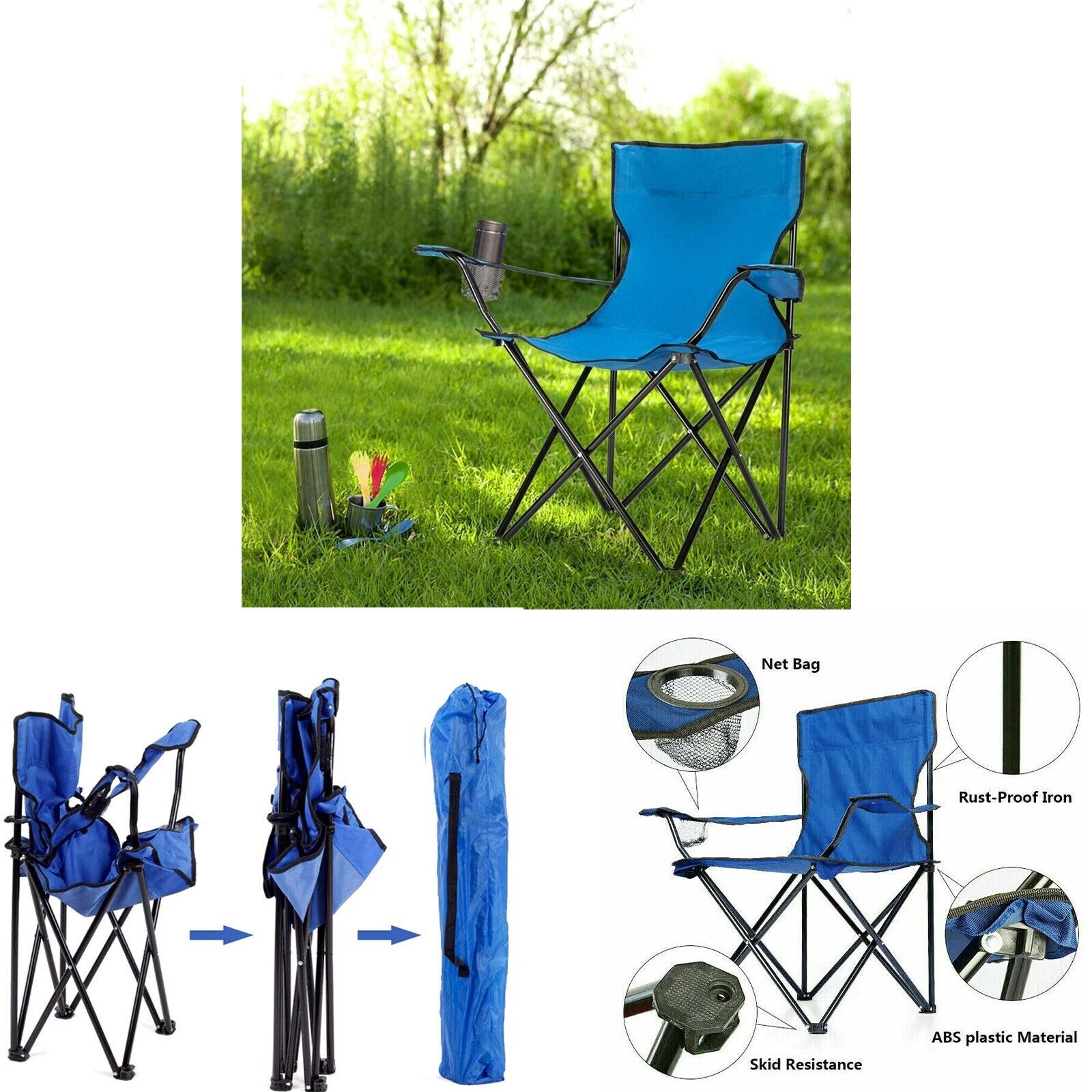 PORTABLE FOLDING CHAIR CAMPING GARDEN FISHING SEAT FURNITURE OUTDOOR LIGHTWEIGHT