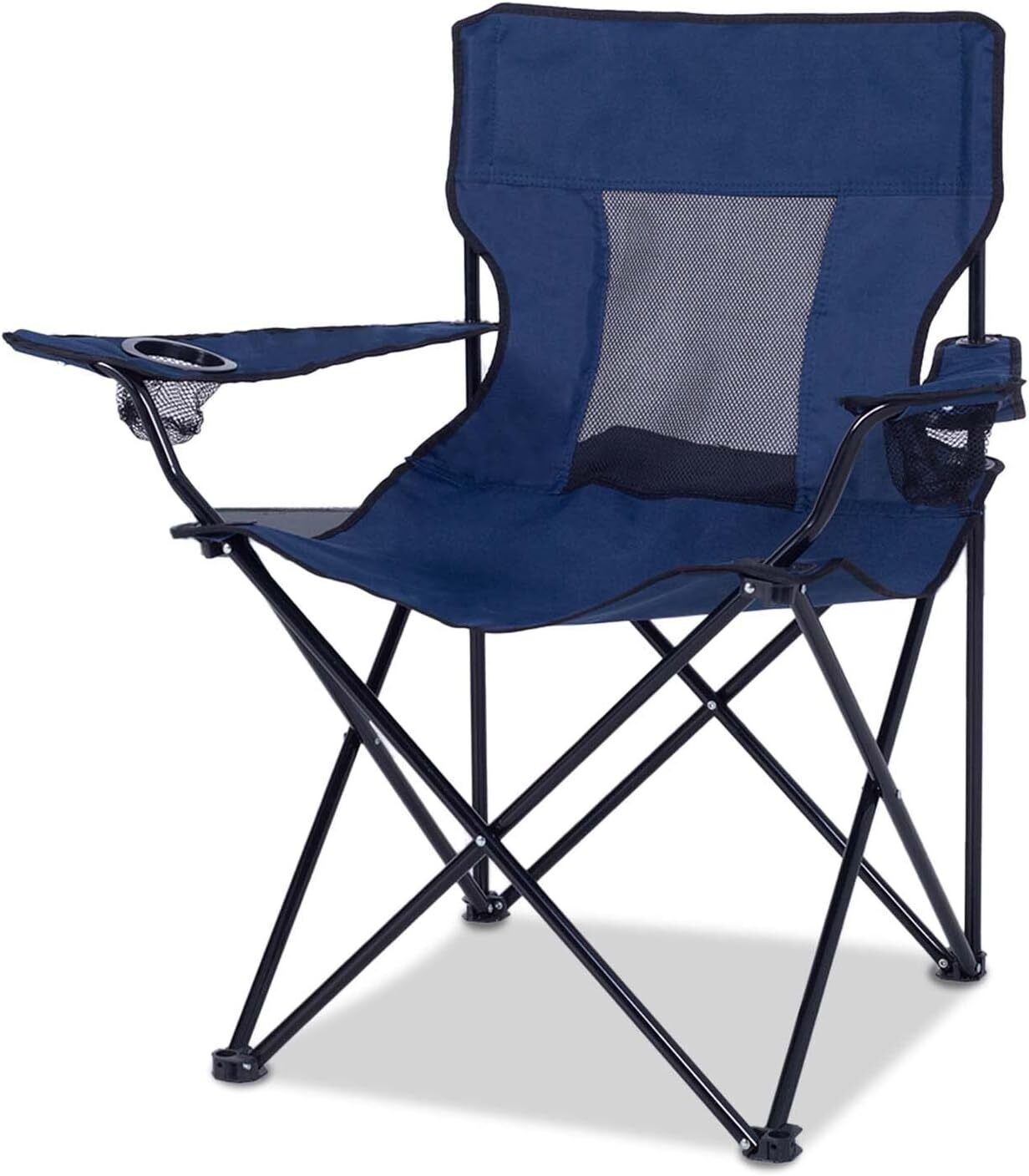 Camping Chair, Outdoor Portable Picnic Folding Fishing Chair with 2 Cup Navy