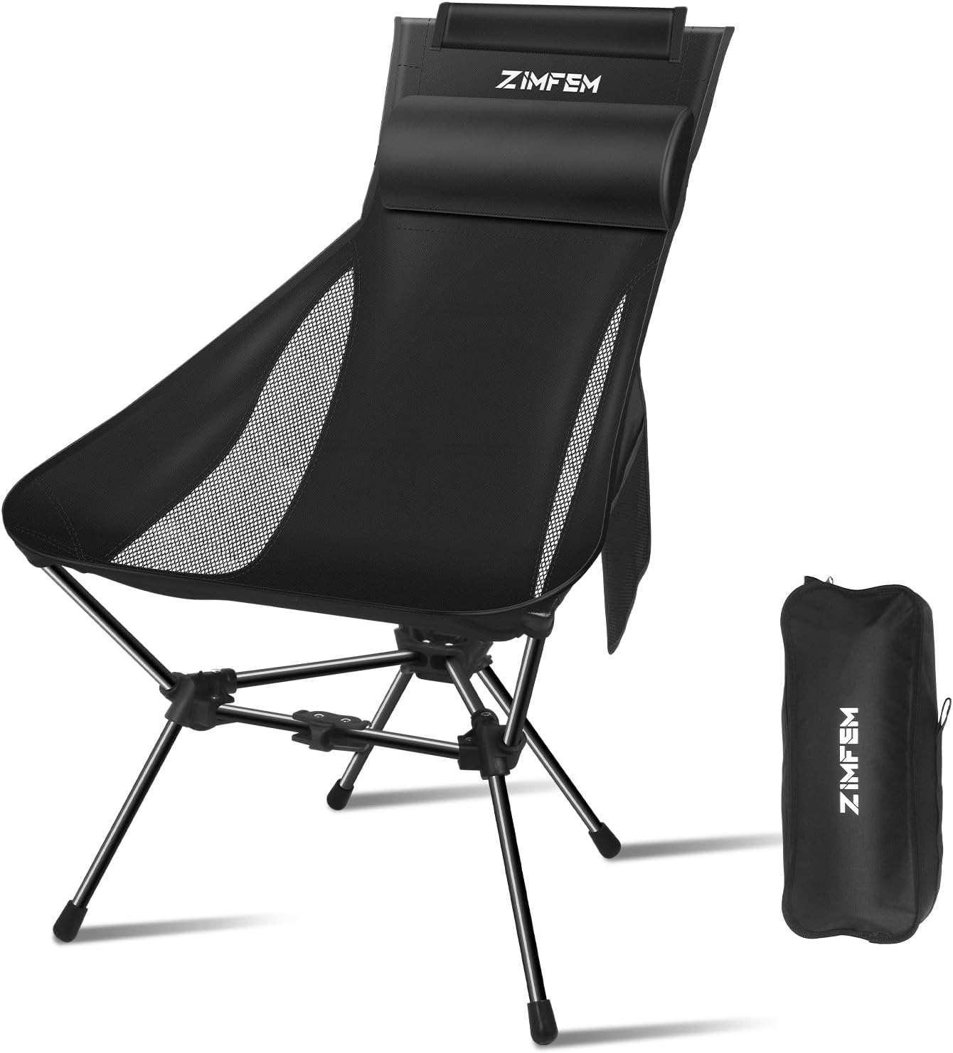 Camping Chairs, Portable Camping Chair with Headrest and Storage Bag, Lightweigh