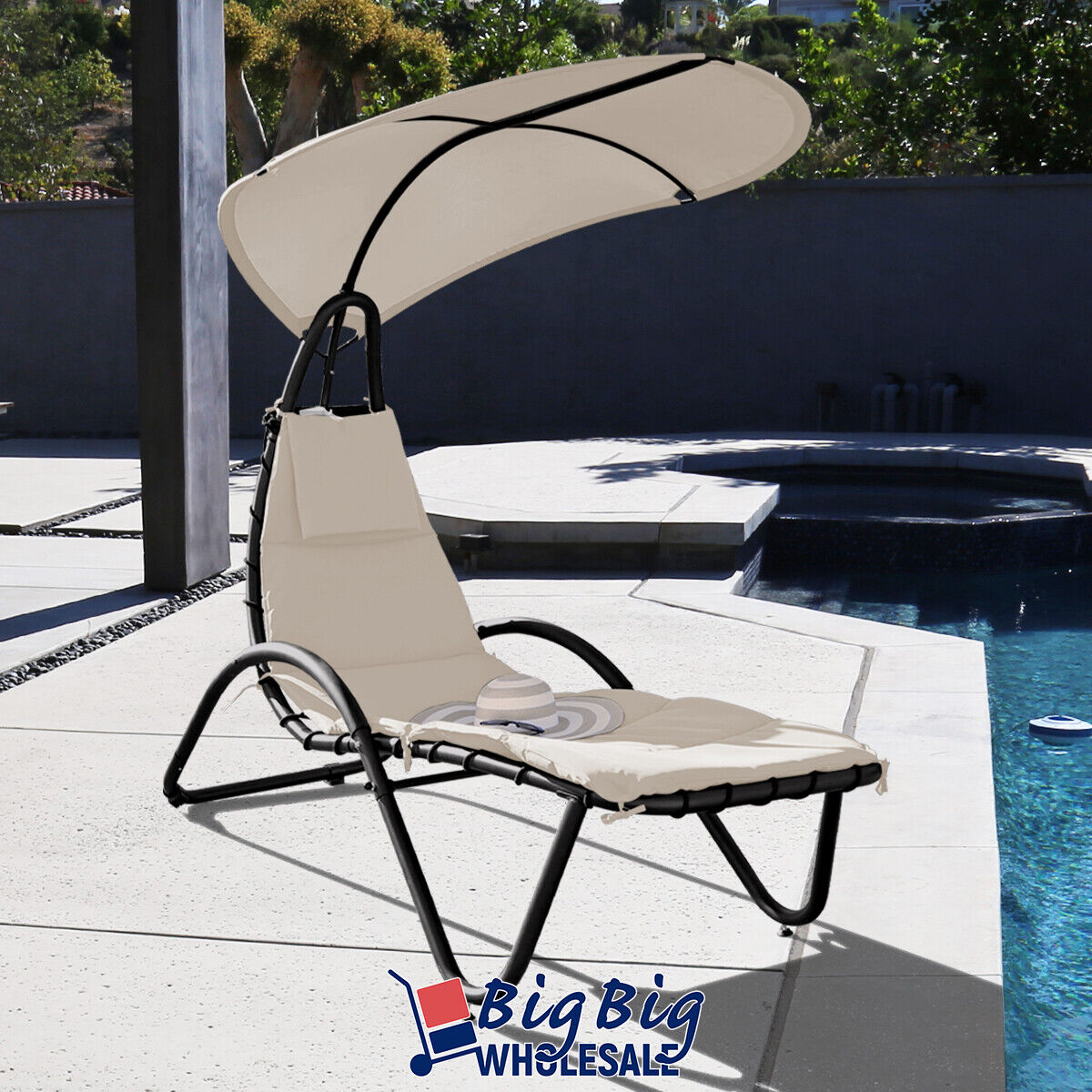 Outdoor Backyard Patio Lounger Hammock Chaise Hanging Lounge Chair Swing Shade