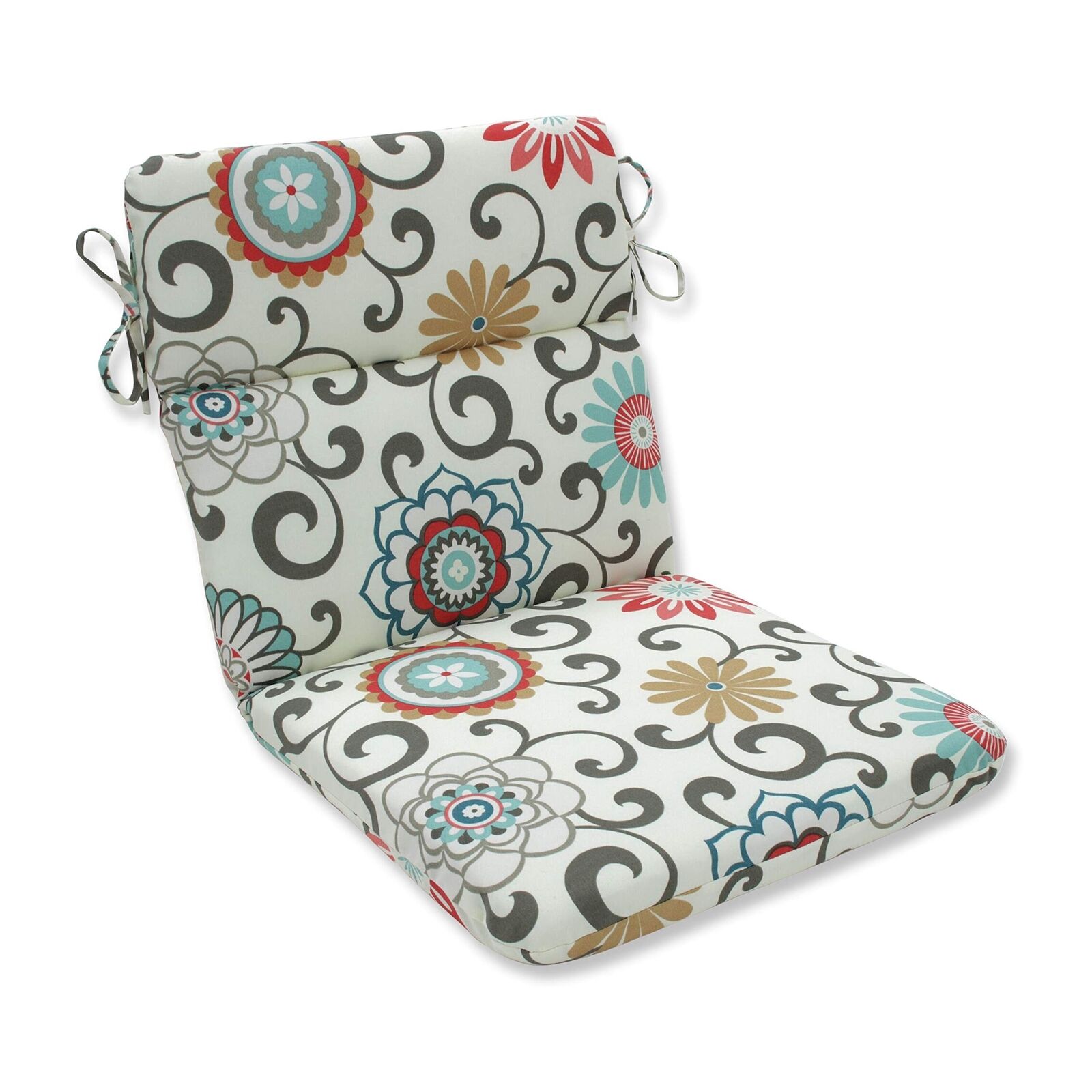 Pillow Perfect Floral Indoor/Outdoor 1 Piece Split Back Chair Cushion with Ti...