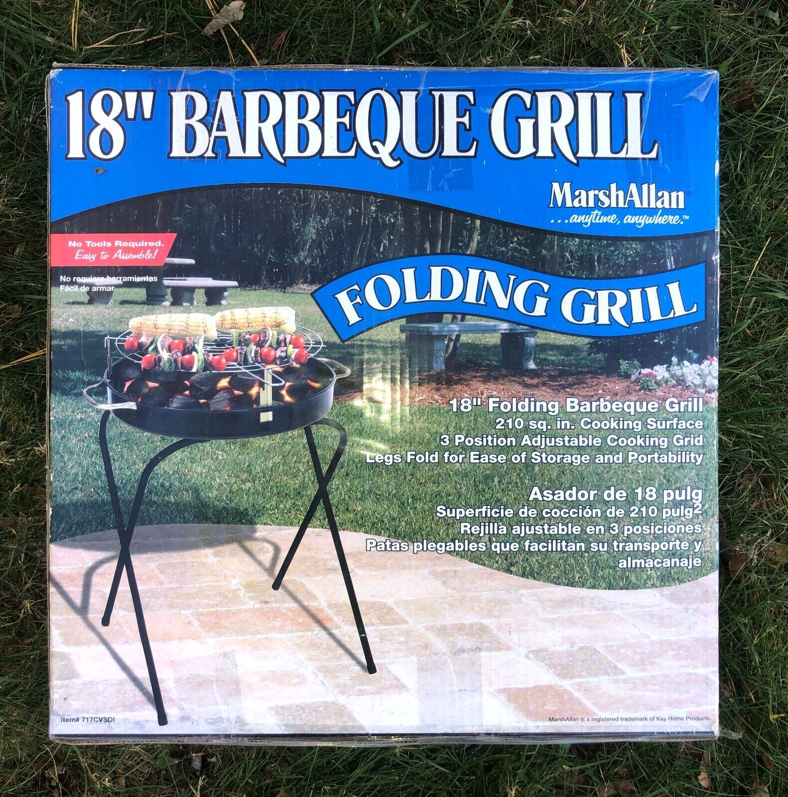 18" Round Barbecue Charcoal Folding Grill with Stand Black NEW IN BOX