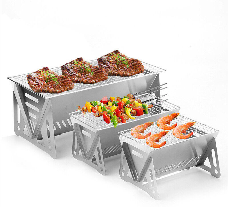 BBQ Grill Charcoal Barbecue Grill Stainless Steel Folding Camping Yard Portable