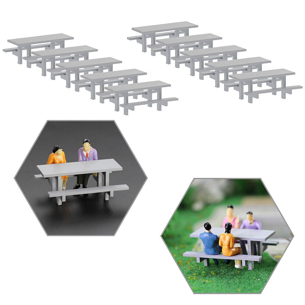 10pcs 1:50 Model Table Chair Gray O Scale Outdoor Camping Table Bench Seats