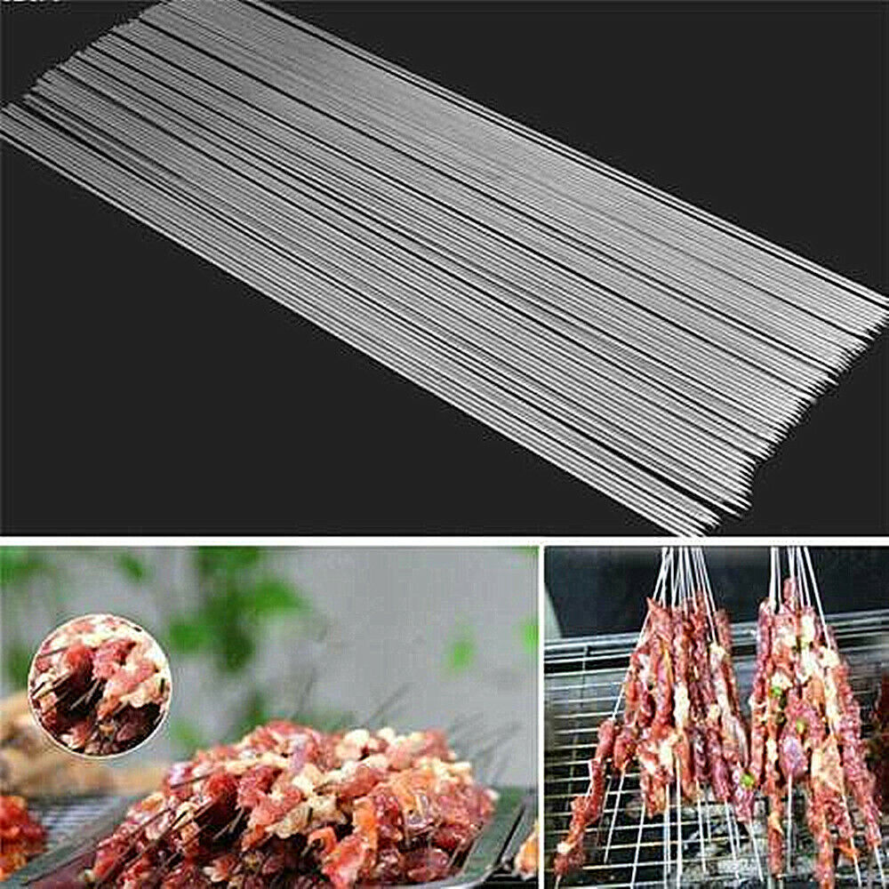 10X BBQ CHROME SKEWERS METAL BARBECUE KEBAB STICKS FOOD GRILL COOKING TANDOOR AU
