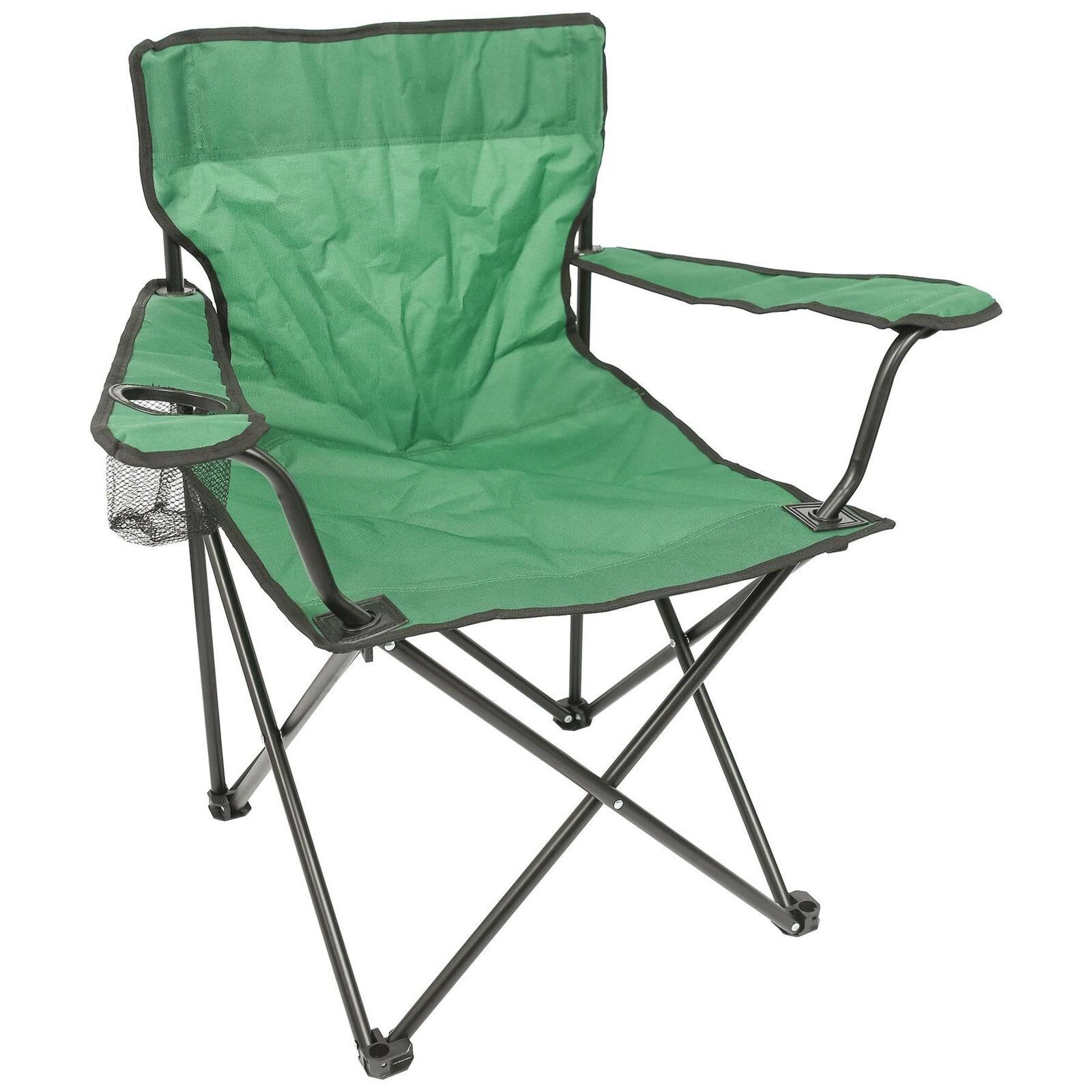 1x Matt Black/Green Folding Canvas Camping Chair Portable Outdoor Fishing Seat