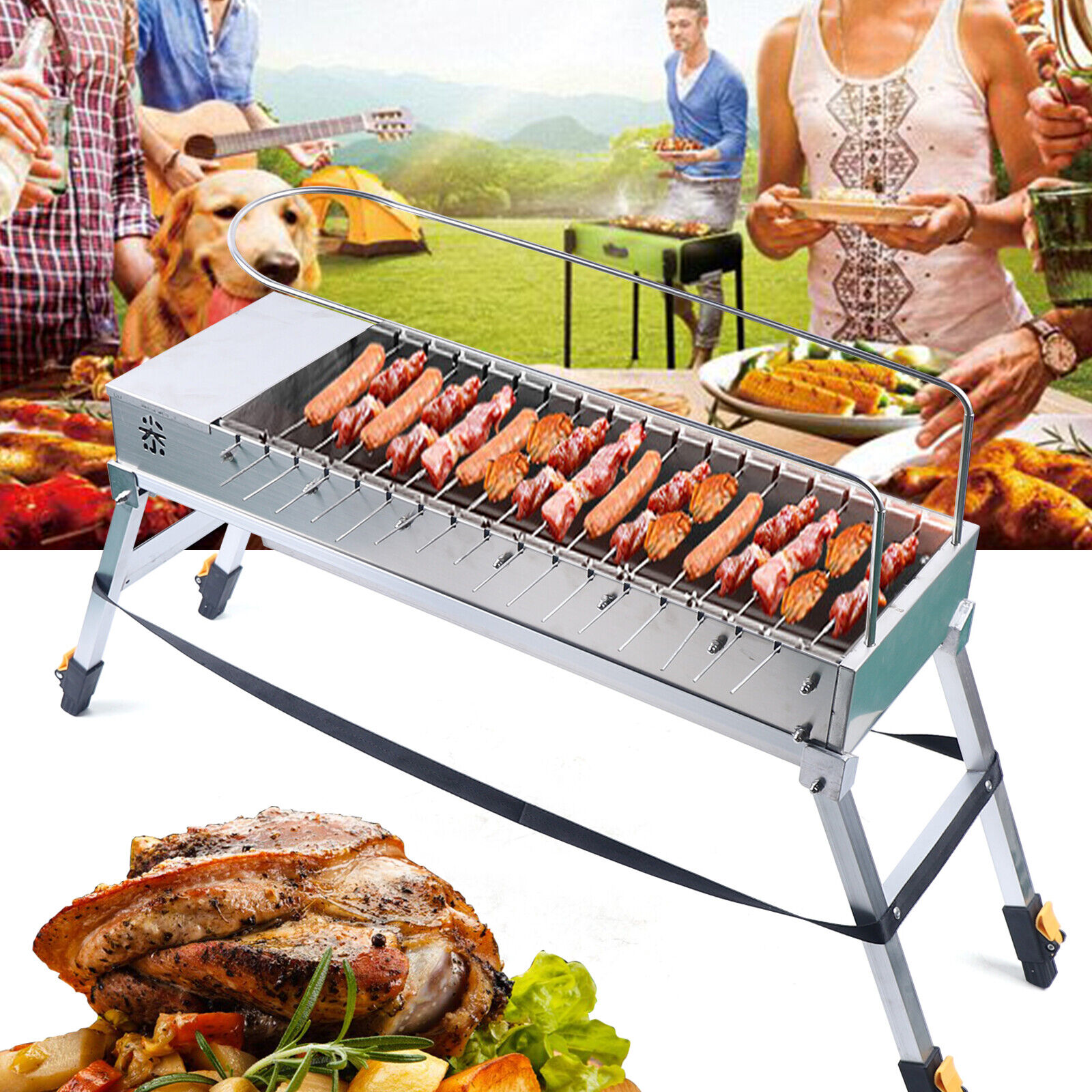 USB Electric Charcoal Grill Automatic BBQ Household Rotary Barbecue Machine NEW