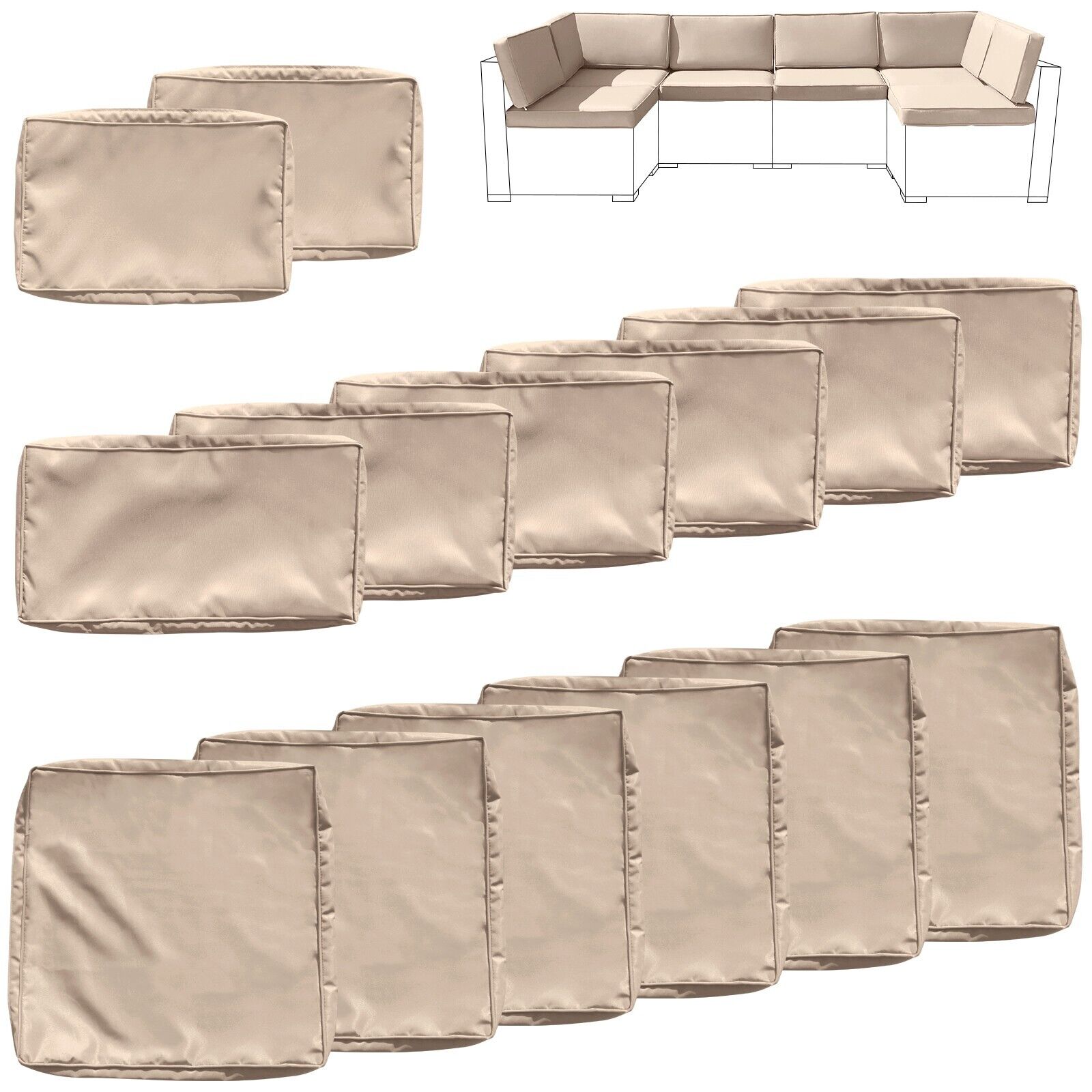 14 PCs Outdoor Patio Furniture Chair Cushion Covers Set Replacement Covers Beige