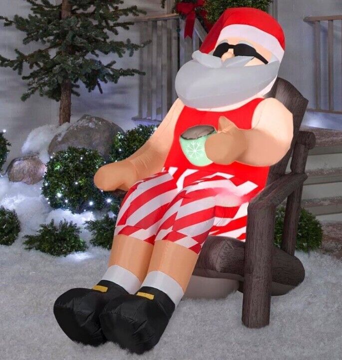5.5' GEMMY SANTA RELAXING IN OUTDOOR CHAIR Airblown Lighted Yard Inflatable