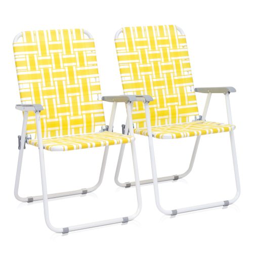 2pcs Steel Tube PP Webbing Bearing 120kg Folding Beach Chair Yellow White Strip