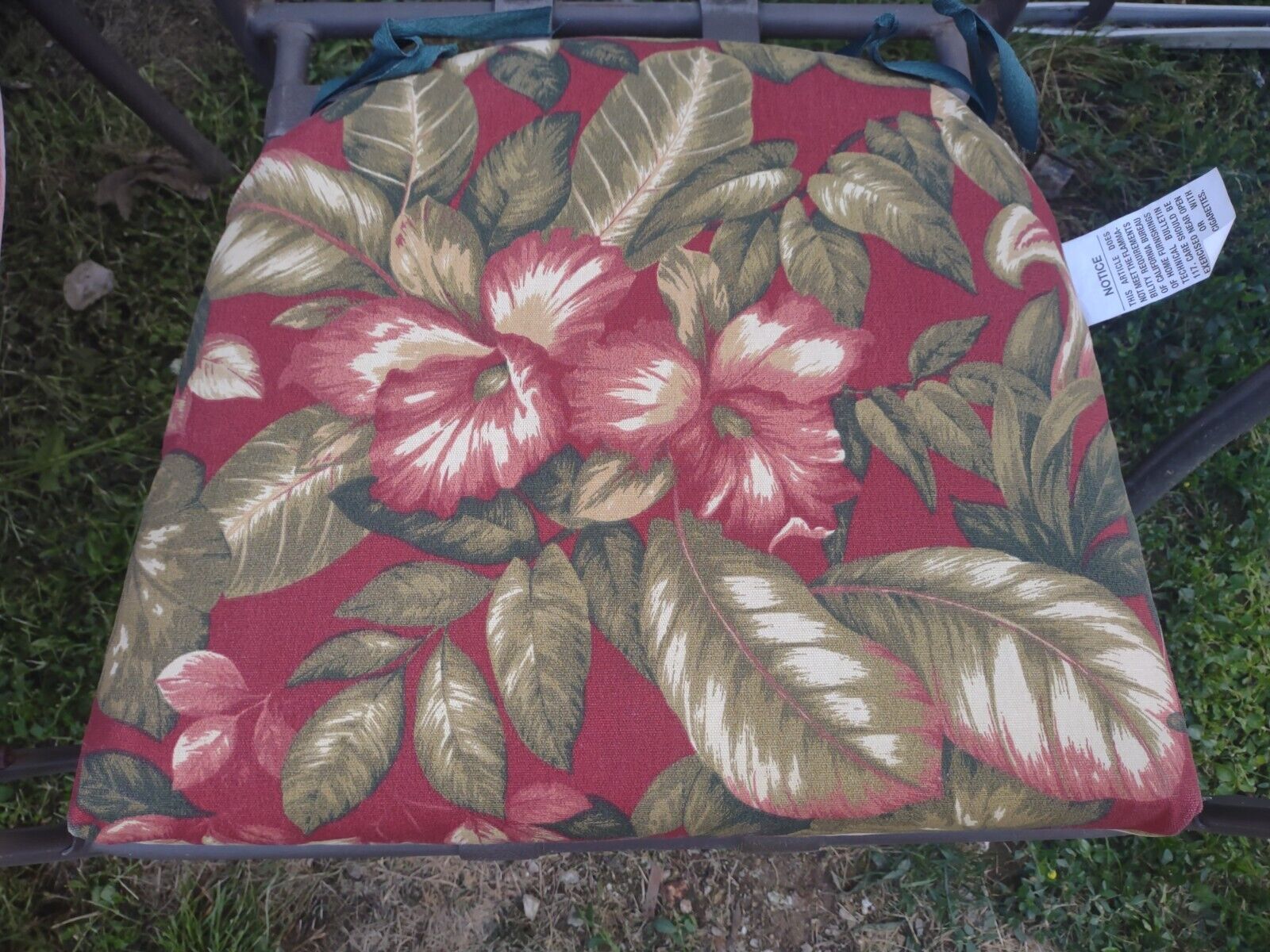 Set of 2 Red & Green Tropical Lawn Chair Outdoor Cushions