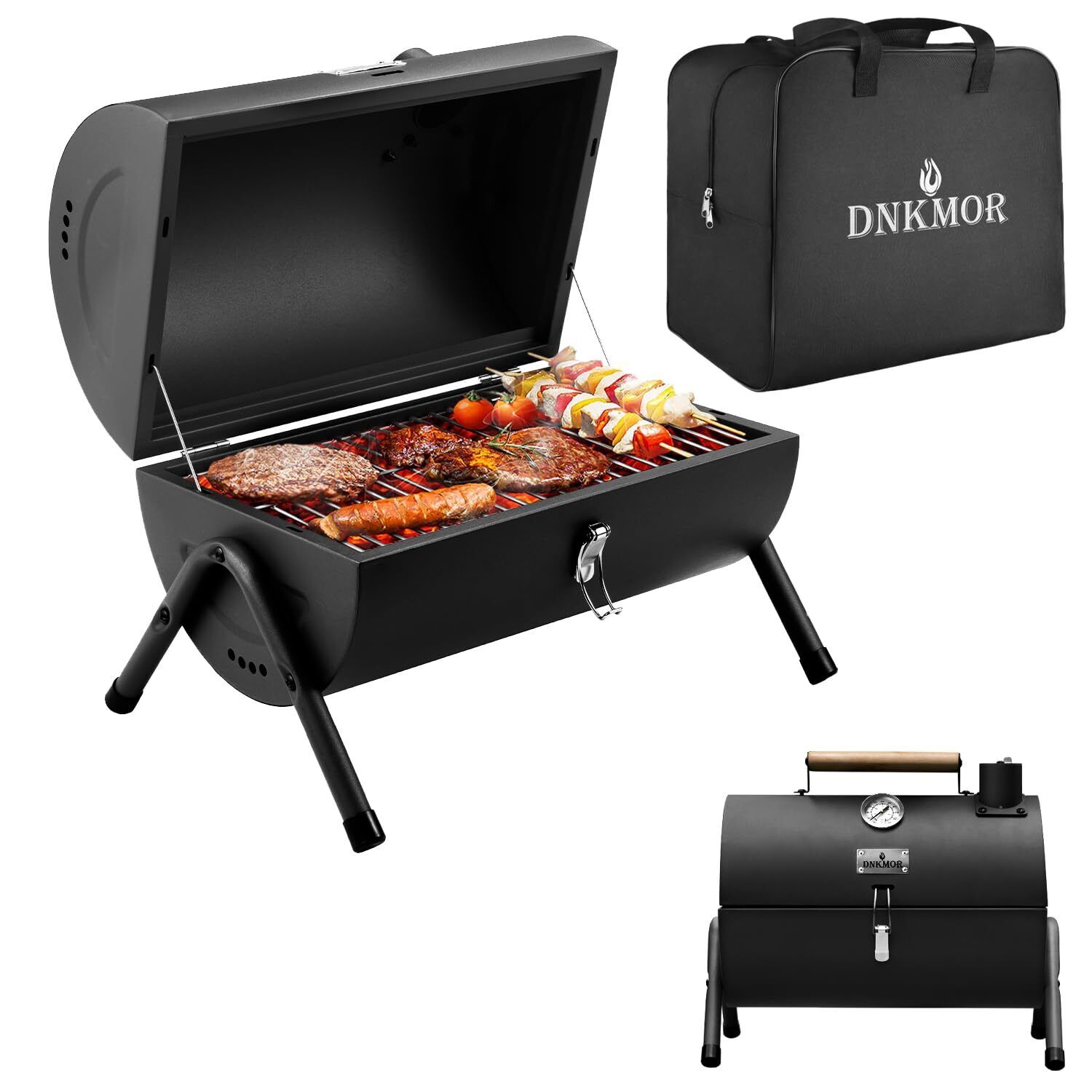 Portable Charcoal Grill, Tabletop Outdoor Barbecue Smoker, Small BBQ Grill fo...